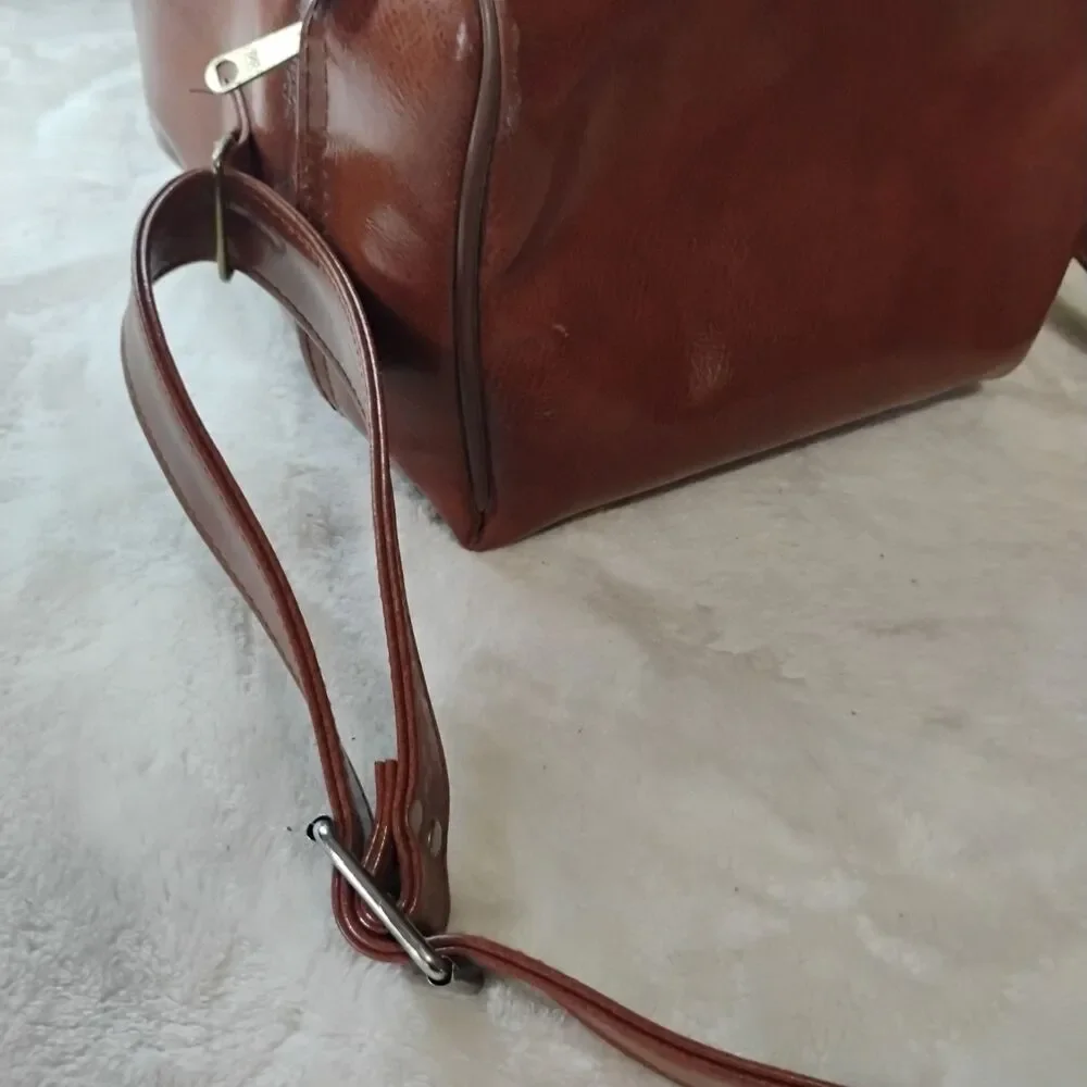 Vintage Brown Faux Leather Camera Bag Crossbody Case Taiwan 70s Gear Travel 9x9